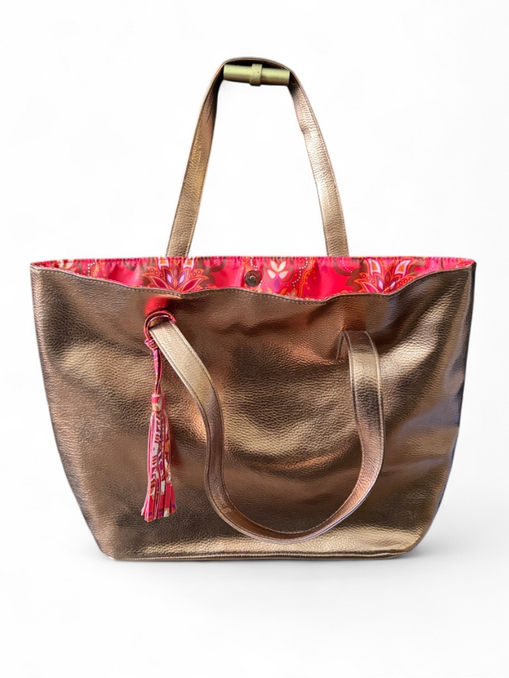 Metallic Tote with Floral Design Lining